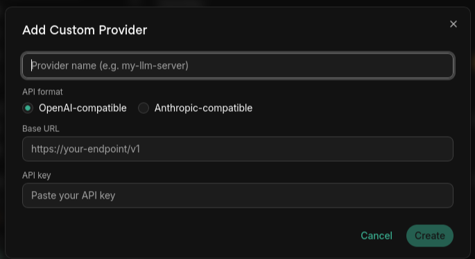 Add Custom Provider dialog