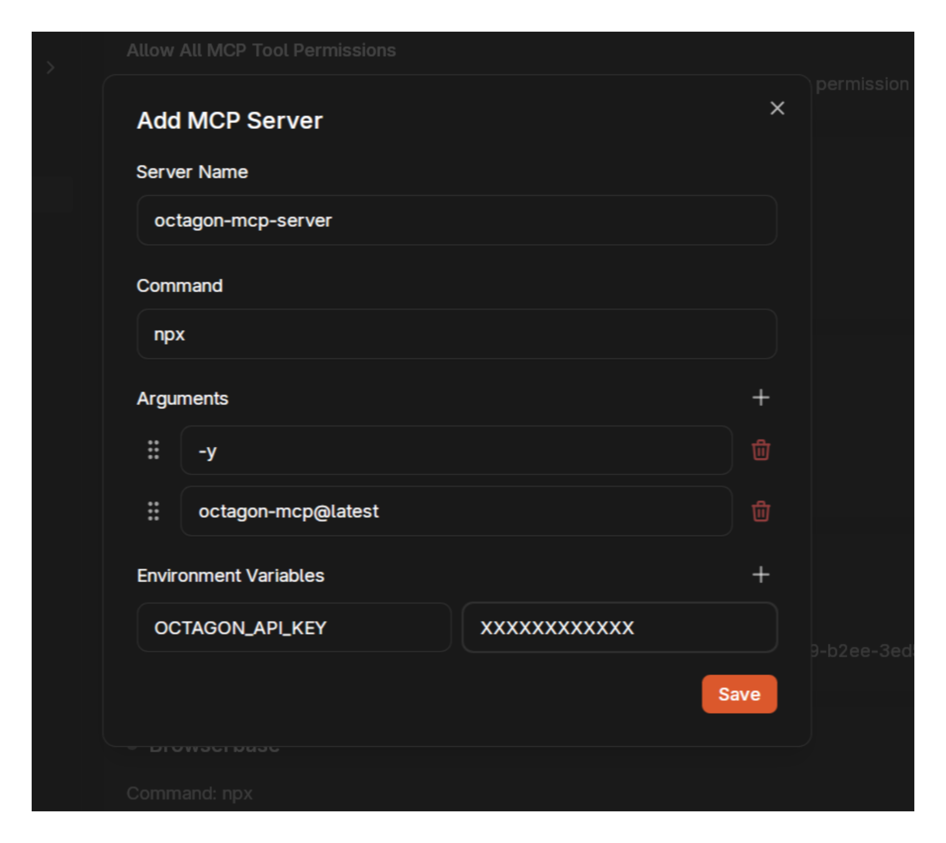 Jan MCP server configuration with Octagon settings